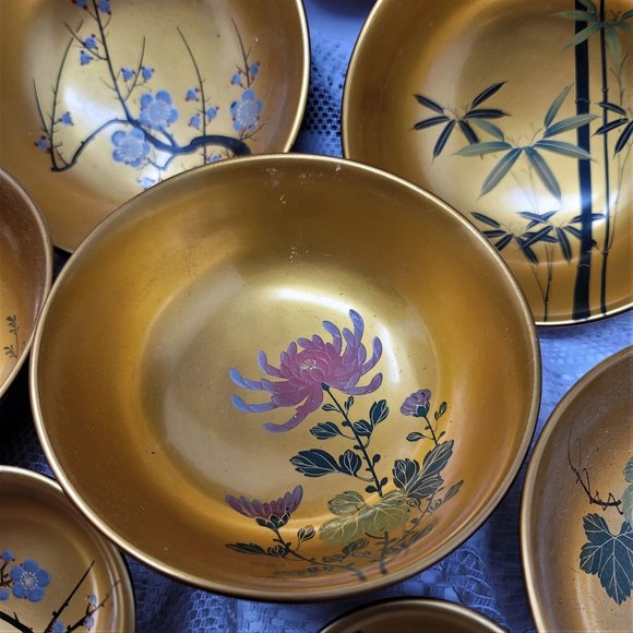 Vintage Wood Lacquer Bowl Set 11 Pc Set SZK - Picture 9 of 16